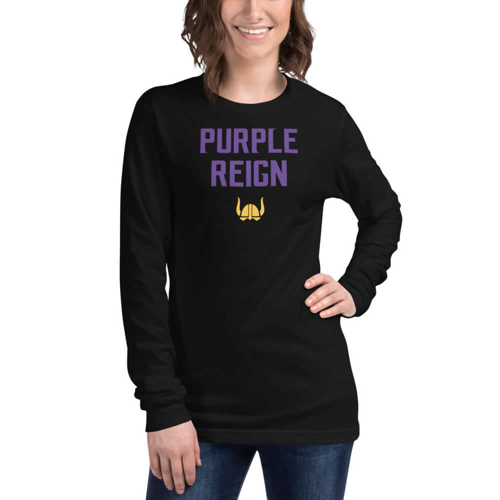 Purple Reign - Minnesota Vikings Fan Women's Long Sleeve Shirt ThatMNLife Long Sleeve Black / S Minnesota Custom T-Shirts and Gifts