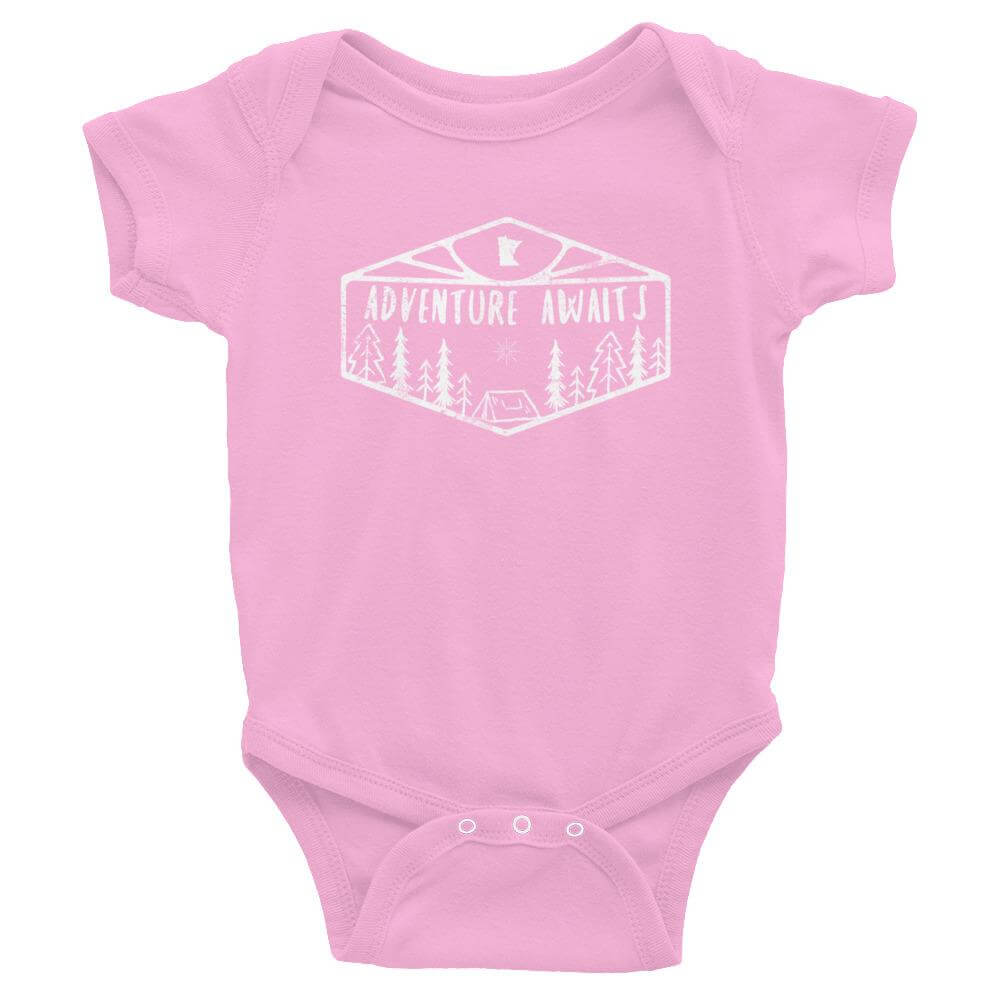 Adventure Awaits Baby Onesie ThatMNLife Baby Onesie Pink / 6M Minnesota Custom T-Shirts and Gifts