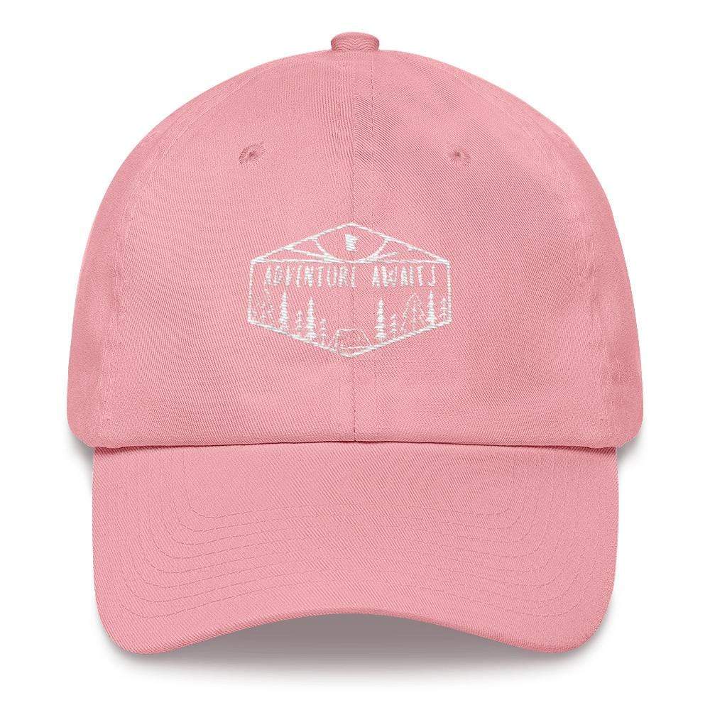 Adventure Awaits Camping in Minnesota Dad Hat ThatMNLife Hat Pink Minnesota Custom T-Shirts and Gifts