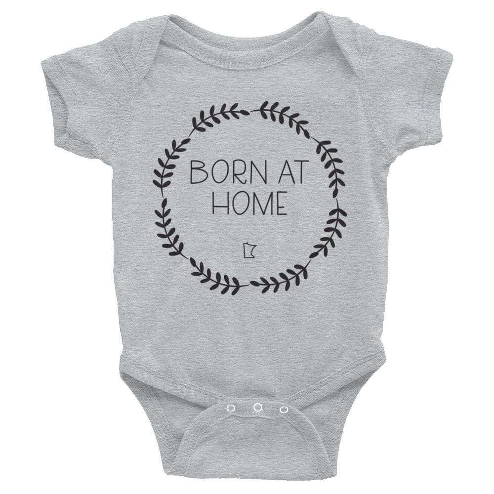 Born at Home in Minnesota - Home Birth Gift Baby Onesie ThatMNLife Baby Onesie Heather / 6M Minnesota Custom T-Shirts and Gifts