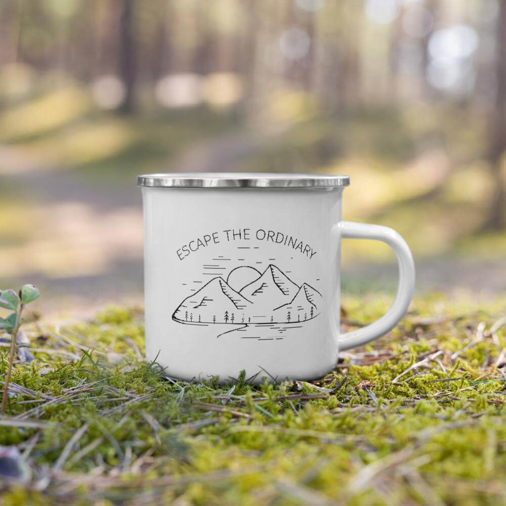 Escape the Ordinary Minnesota Camping Enamel Mug ThatMNLife Coffee Mug Minnesota Custom T-Shirts and Gifts