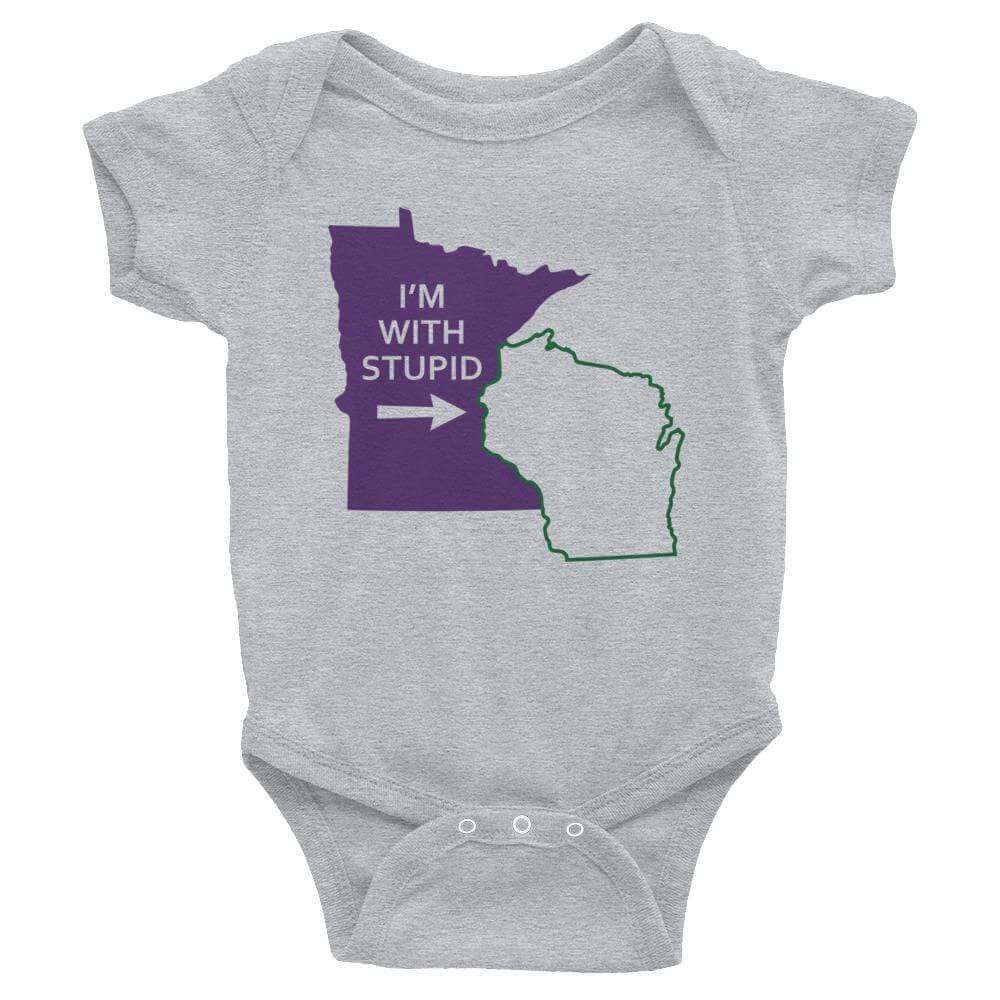 "I'm With Stupid" Minnesota Vikings vs. Green Bay Packers Baby Onesie ThatMNLife Baby Onesie Heather / 6M Minnesota Custom T-Shirts and Gifts