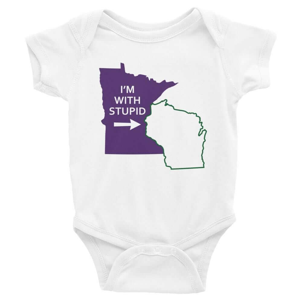 "I'm With Stupid" Minnesota Vikings vs. Green Bay Packers Baby Onesie ThatMNLife Baby Onesie White / 6M Minnesota Custom T-Shirts and Gifts