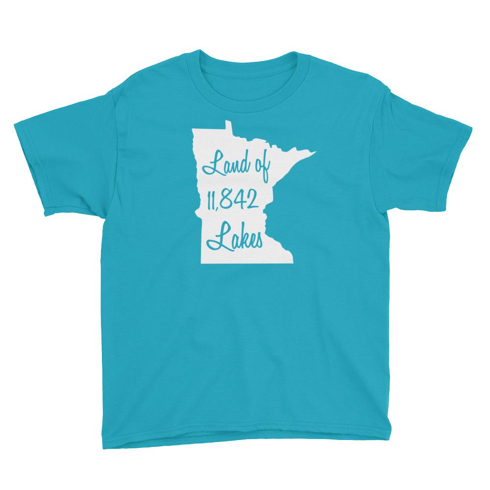 Land of 11,842 Lakes - Minnesota 10,000 Lakes Youth T-Shirt ThatMNLife T-Shirt Caribbean Blue / S Minnesota Custom T-Shirts and Gifts