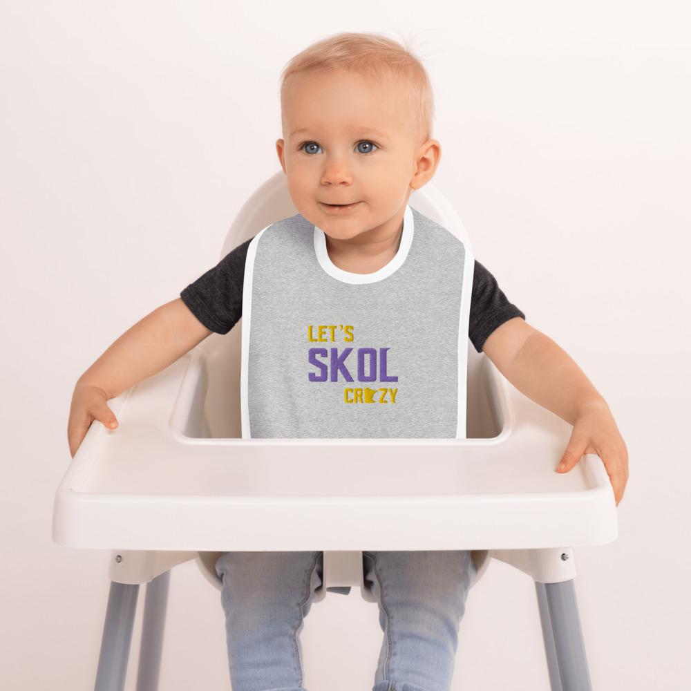 Let's Skol Crazy Minnesota Vikings Football Fan Skol Embroidered Toddler Baby Bib ThatMNLife Minnesota Custom T-Shirts and Gifts