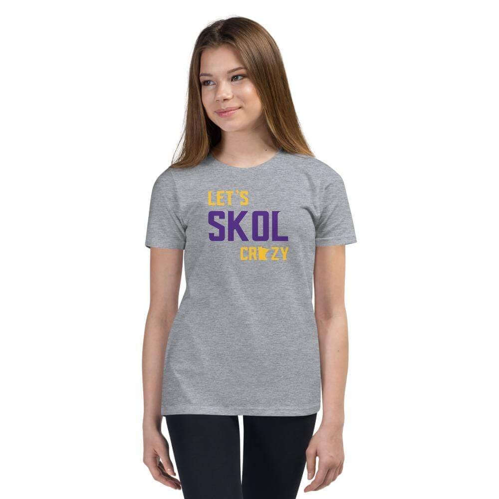 Let's Skol Crazy Minnesota Vikings Football Fan Skol Youth Short Sleeve T-Shirt ThatMNLife Athletic Heather / S Minnesota Custom T-Shirts and Gifts
