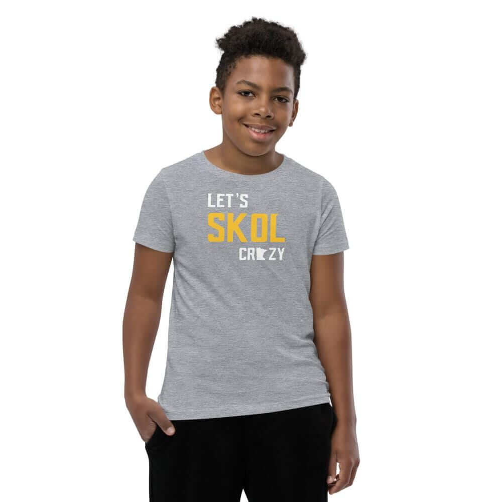 Let's Skol Crazy Minnesota Vikings Football Fan Skol Youth Short Sleeve T-Shirt ThatMNLife Athletic Heather / S Minnesota Custom T-Shirts and Gifts