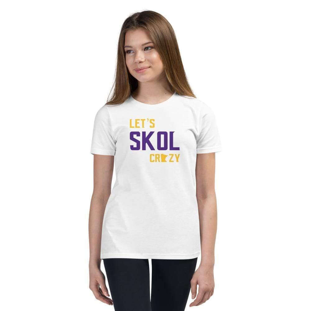 Let's Skol Crazy Minnesota Vikings Football Fan Skol Youth Short Sleeve T-Shirt ThatMNLife White / S Minnesota Custom T-Shirts and Gifts