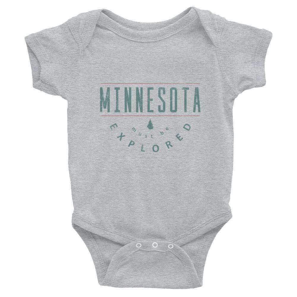 Minnesota Must Be Explored Baby Onesie ThatMNLife Baby Onesie Heather / 6M Minnesota Custom T-Shirts and Gifts
