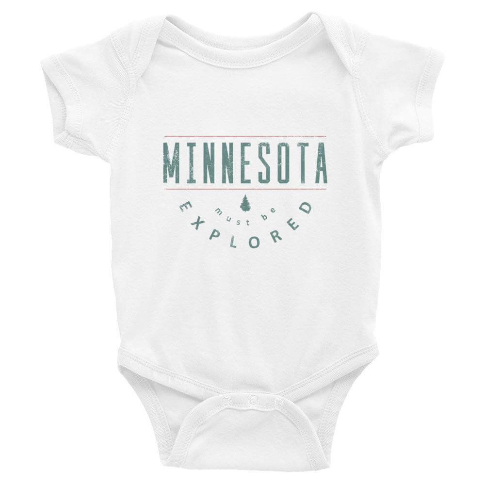 Minnesota Must Be Explored Baby Onesie ThatMNLife Baby Onesie White / 6M Minnesota Custom T-Shirts and Gifts