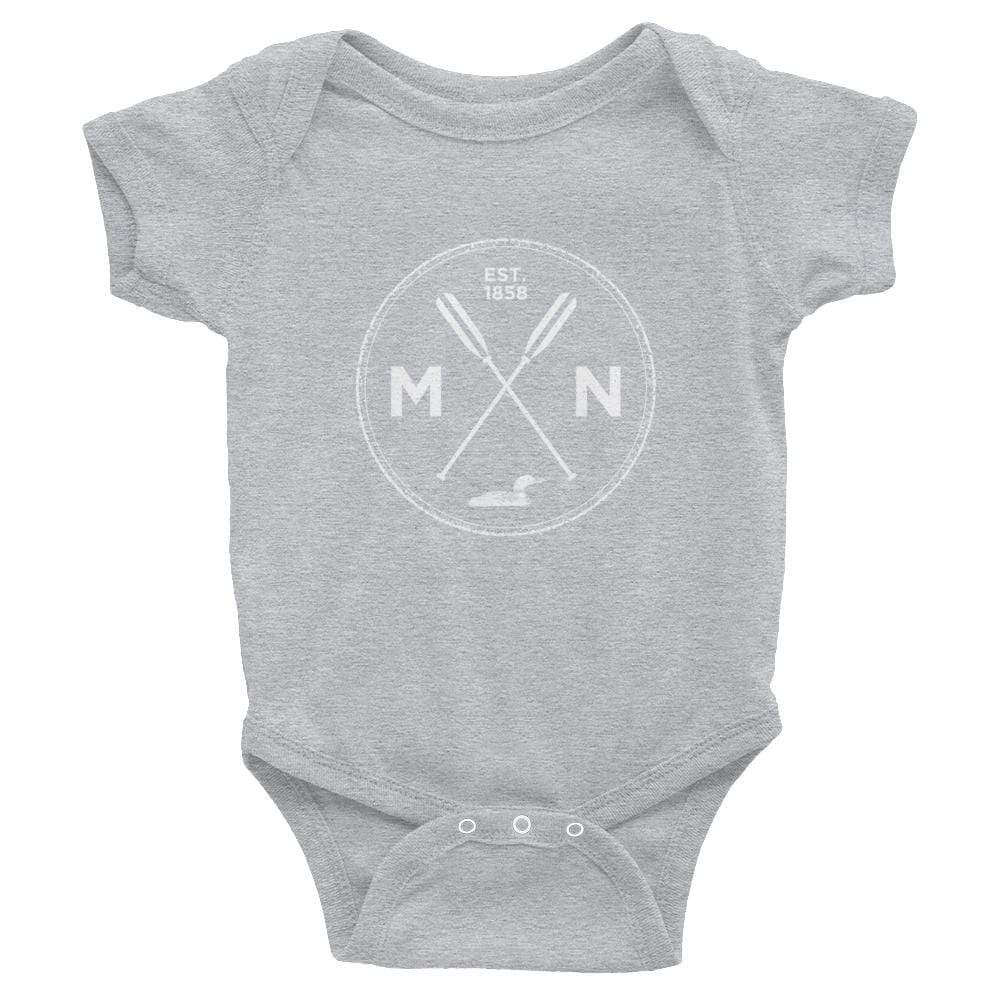 Minnesota Seal: 1858, Loon, Oars Baby Onesie ThatMNLife Baby Onesie Heather / 6M Minnesota Custom T-Shirts and Gifts