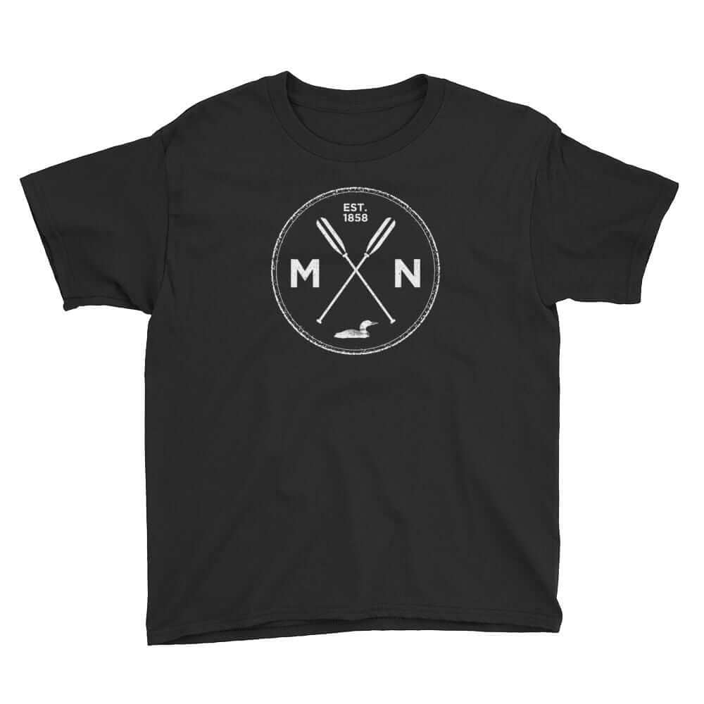 Minnesota Seal: 1858, Loon, Oars Kids T-Shirt ThatMNLife T-Shirt Black / XS Minnesota Custom T-Shirts and Gifts