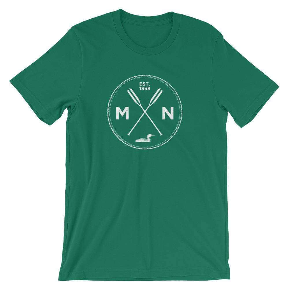 Minnesota Seal - MN, Est 1858, Loon, Oars Men's/Unisex T-Shirt ThatMNLife T-Shirt Kelly / S Minnesota Custom T-Shirts and Gifts