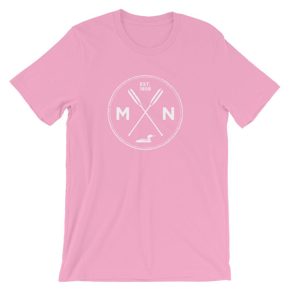Minnesota Seal - MN, Est 1858, Loon, Oars Men's/Unisex T-Shirt ThatMNLife T-Shirt Pink / S Minnesota Custom T-Shirts and Gifts
