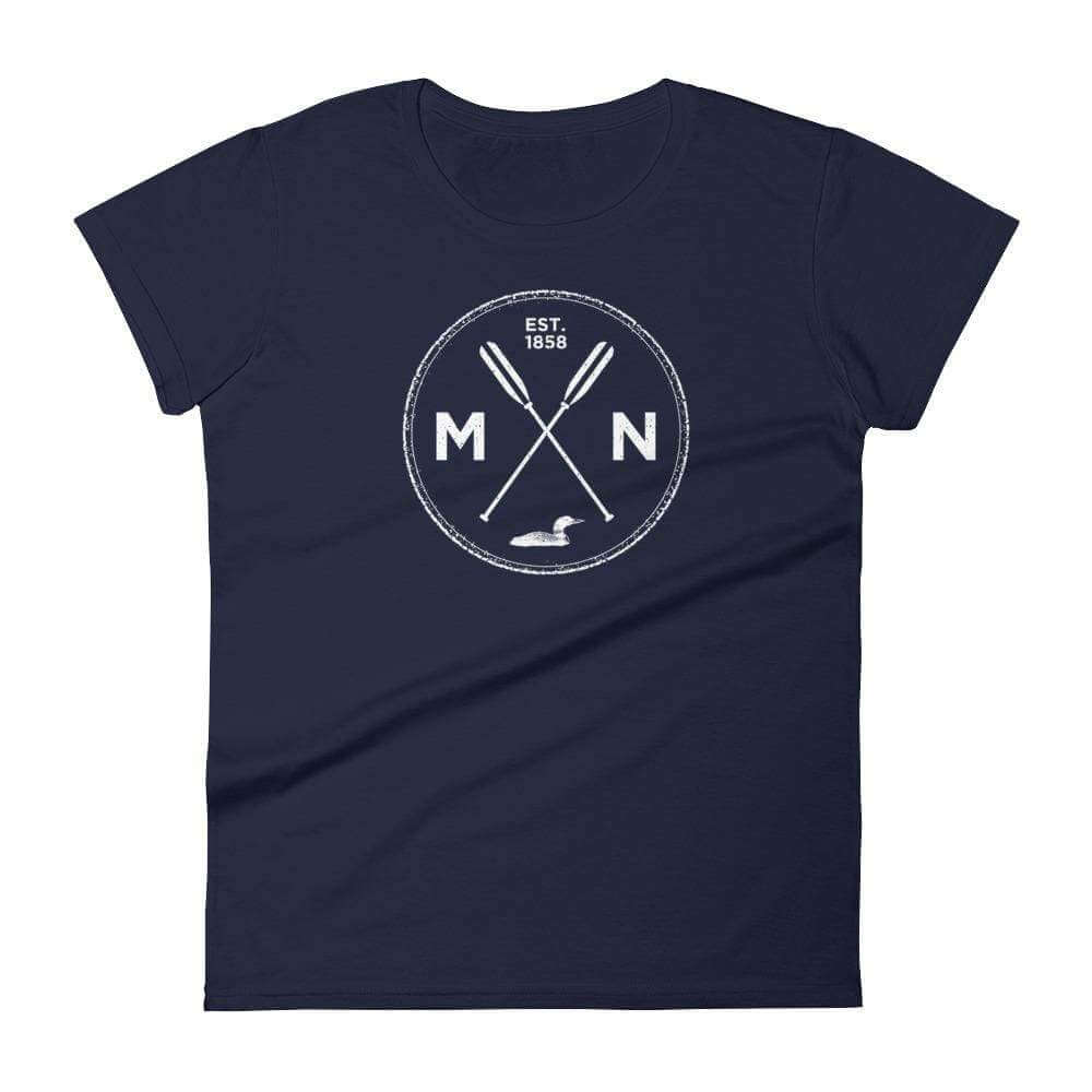 Minnesota Seal - MN, Est 1858, Loon, Oars Women's T Shirt ThatMNLife T-Shirt Navy / S Minnesota Custom T-Shirts and Gifts