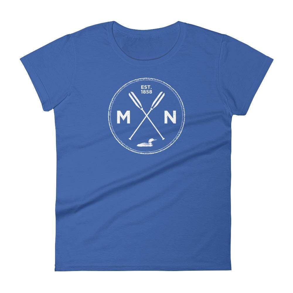 Minnesota Seal - MN, Est 1858, Loon, Oars Women's T Shirt ThatMNLife T-Shirt Royal Blue / S Minnesota Custom T-Shirts and Gifts