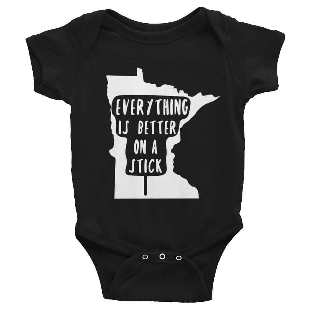 Minnesota State Fair "Everything Is Better on a Stick" Baby Onesie ThatMNLife Baby Onesie Black / 6M Minnesota Custom T-Shirts and Gifts