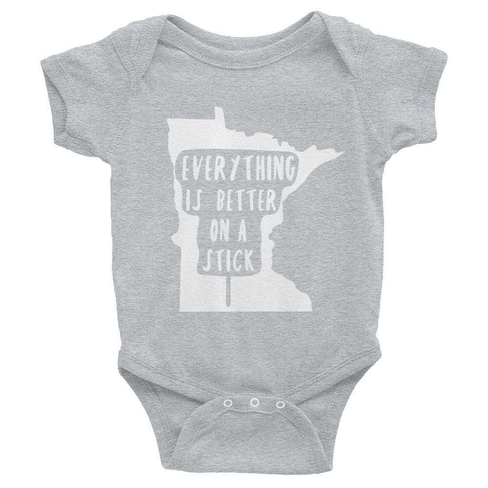 Minnesota State Fair "Everything Is Better on a Stick" Baby Onesie ThatMNLife Baby Onesie Heather / 6M Minnesota Custom T-Shirts and Gifts