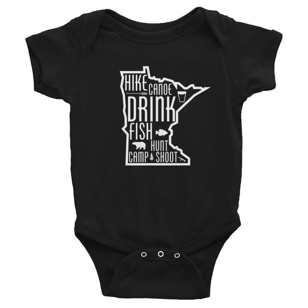 Minnesota State Outdoors (Hike, Canoe, Fish, Hunt, Camp) Baby Onesie ThatMNLife Baby Onesie Black / 6M Minnesota Custom T-Shirts and Gifts