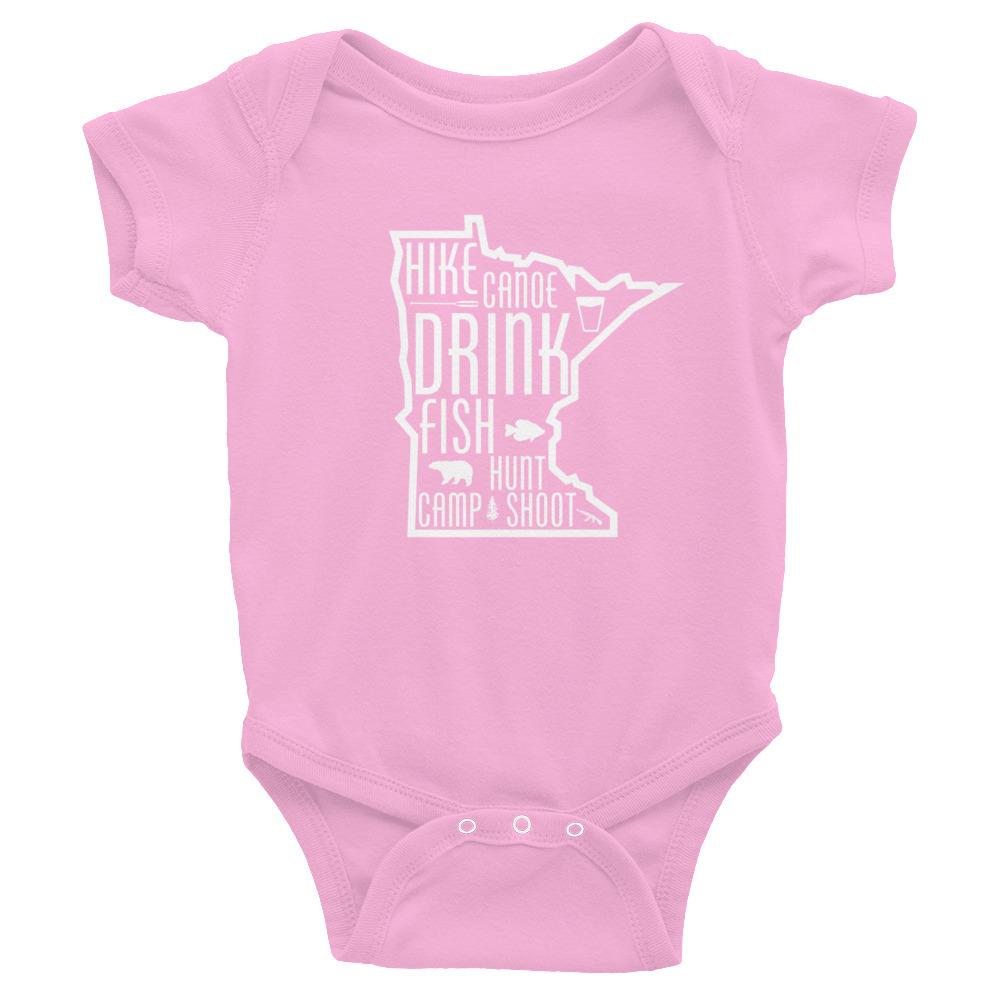Minnesota State Outdoors (Hike, Canoe, Fish, Hunt, Camp) Baby Onesie ThatMNLife Baby Onesie Pink / 6M Minnesota Custom T-Shirts and Gifts