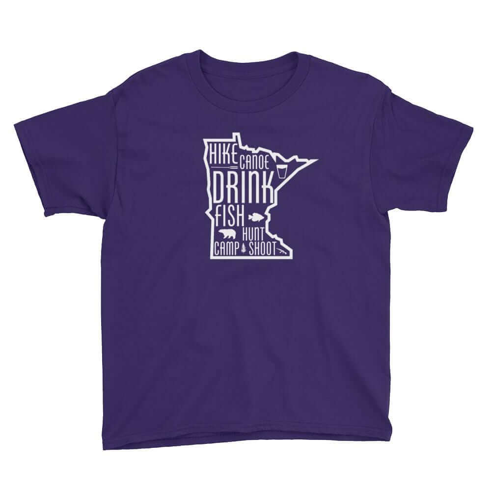 Minnesota State Outdoors (Hike, Canoe, Fish, Hunt, Camp) Youth T-Shirt ThatMNLife T-Shirt Purple / XS Minnesota Custom T-Shirts and Gifts