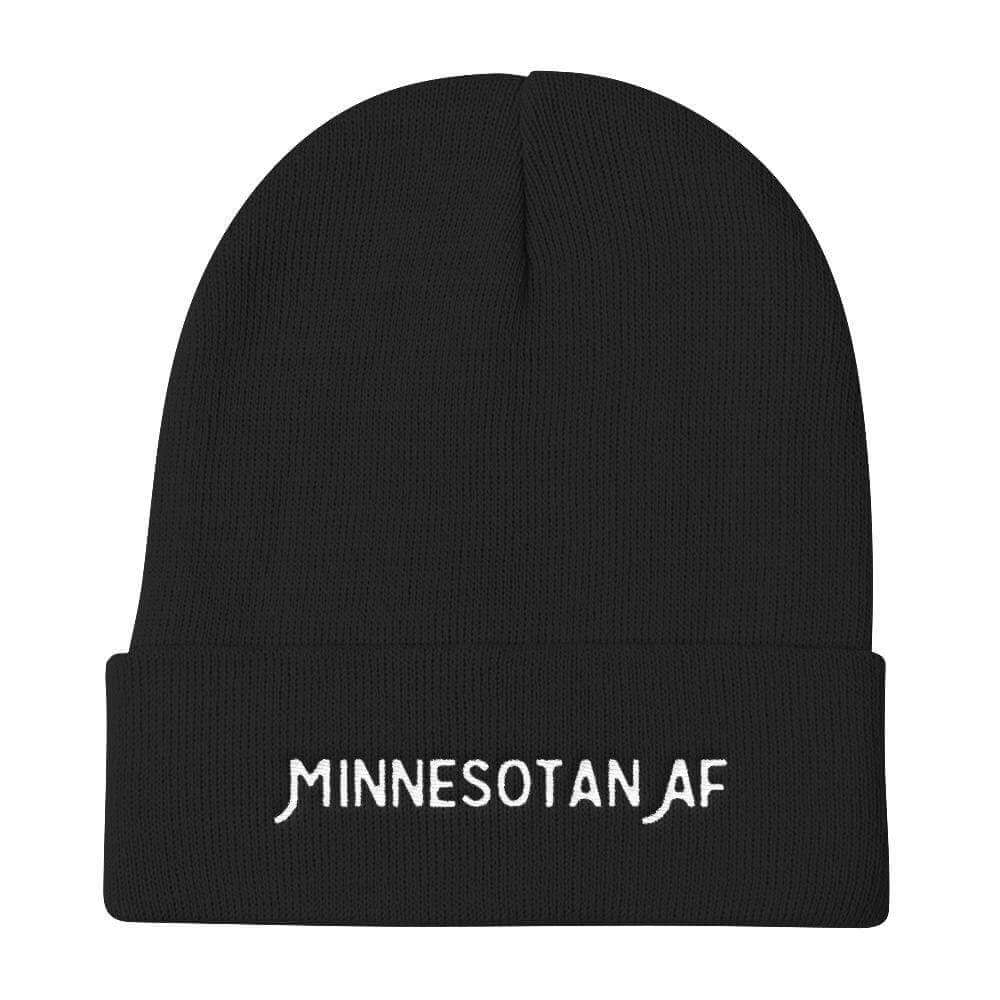 "Minnesotan AF" Beanie Hat ThatMNLife Beanie Black Minnesota Custom T-Shirts and Gifts