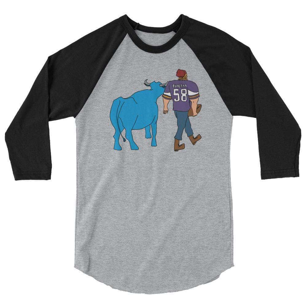 Paul Bunyan/Babe Blue Ox Vikings Fan - Men's/Unisex Raglan ThatMNLife Long Sleeve Grey/Black / XS Minnesota Custom T-Shirts and Gifts