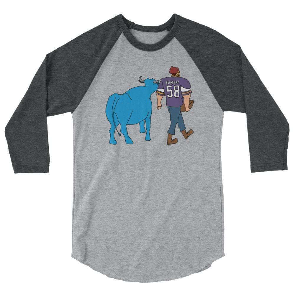 Paul Bunyan/Babe Blue Ox Vikings Fan - Men's/Unisex Raglan ThatMNLife Long Sleeve Grey/Heather Charcoa / XS Minnesota Custom T-Shirts and Gifts