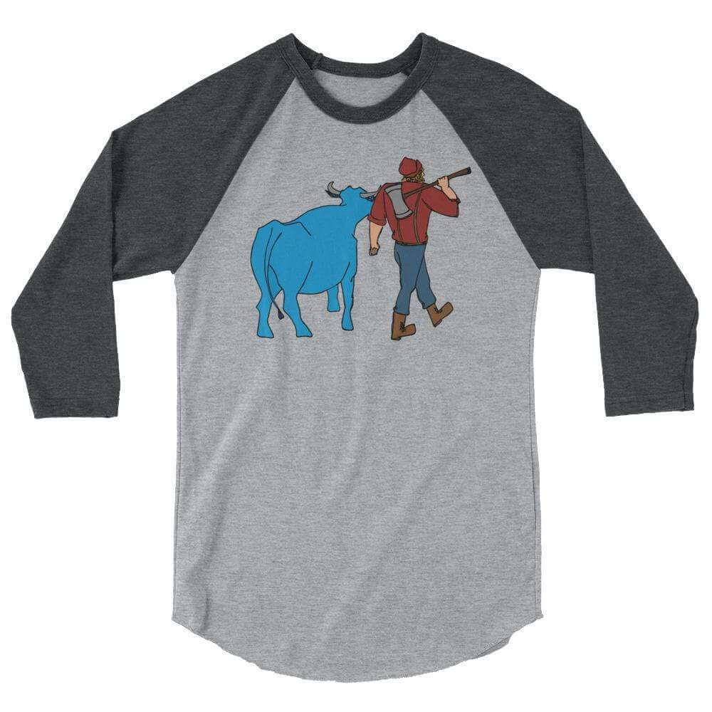 Paul Bunyan/Babe the Blue Ox Men's/Unisex Raglan ThatMNLife Long Sleeve Grey/Heather Charcoa / XS Minnesota Custom T-Shirts and Gifts
