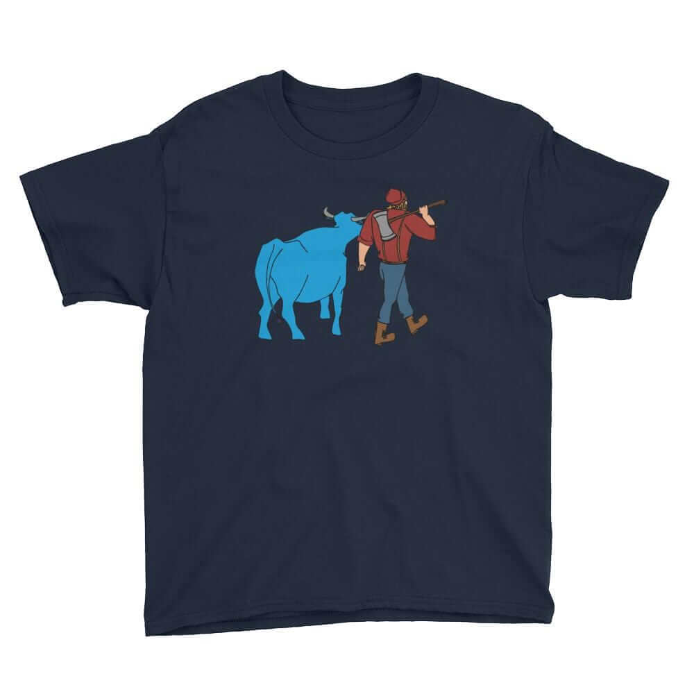 Paul Bunyan/Babe the Blue Ox Youth T-Shirt ThatMNLife T-Shirt Navy / XS Minnesota Custom T-Shirts and Gifts