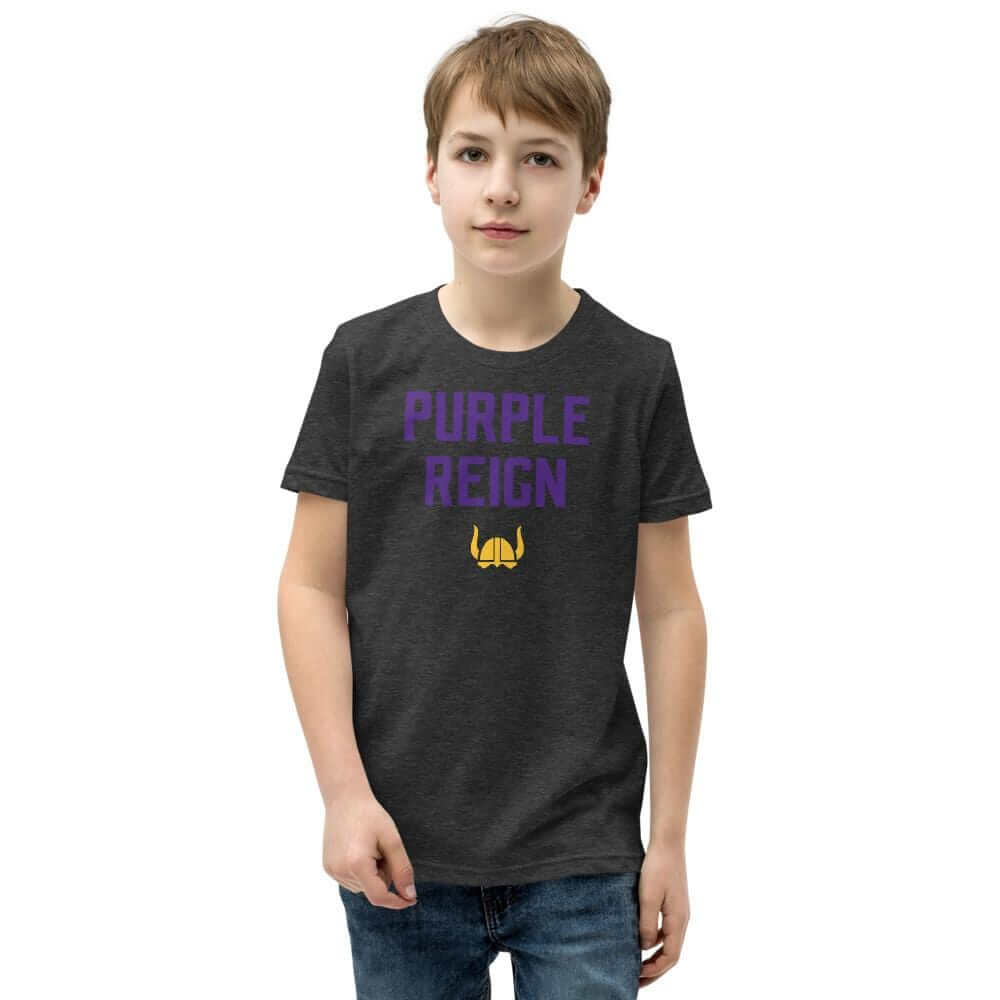 Purple Reign Minnesota Vikings Football Fan Skol Youth Short Sleeve T-Shirt ThatMNLife Dark Grey Heather / S Minnesota Custom T-Shirts and Gifts