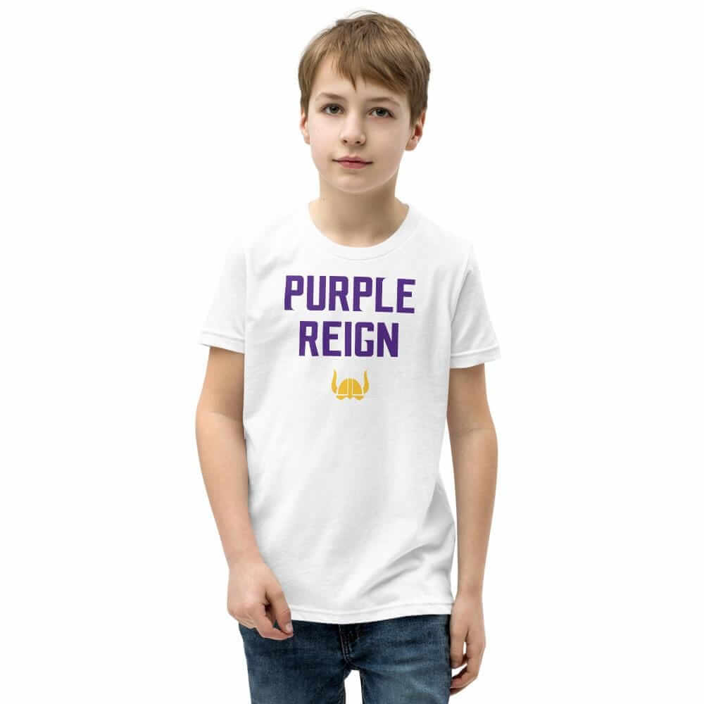 Purple Reign Minnesota Vikings Football Fan Skol Youth Short Sleeve T-Shirt ThatMNLife White / S Minnesota Custom T-Shirts and Gifts